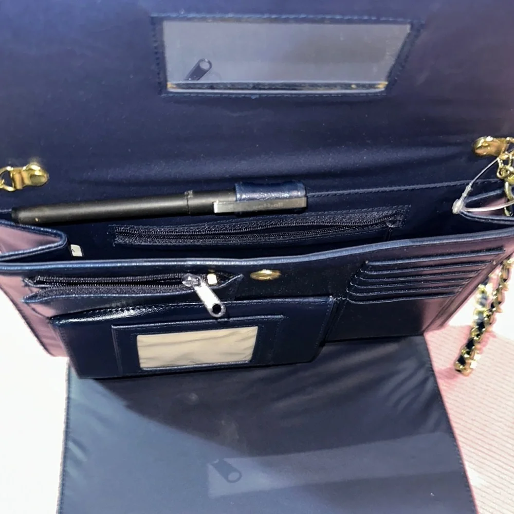 Vintage Elegant Blue Mirror Pocket Book Purse Chain Strap Check Book Women's Bag
